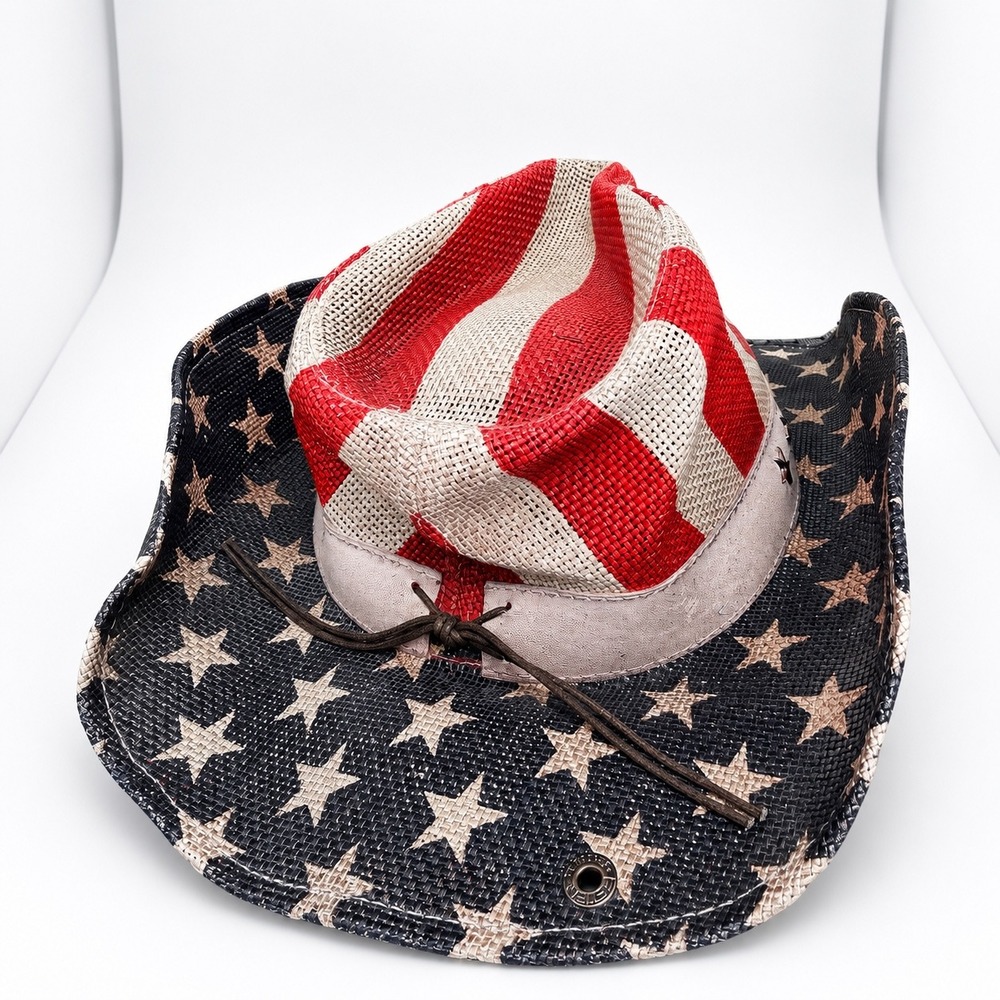Peter Grimm American Flag Straw Cowboy Hat Stars Stripes Patriotic Unisex OS - Picture 2 of 6